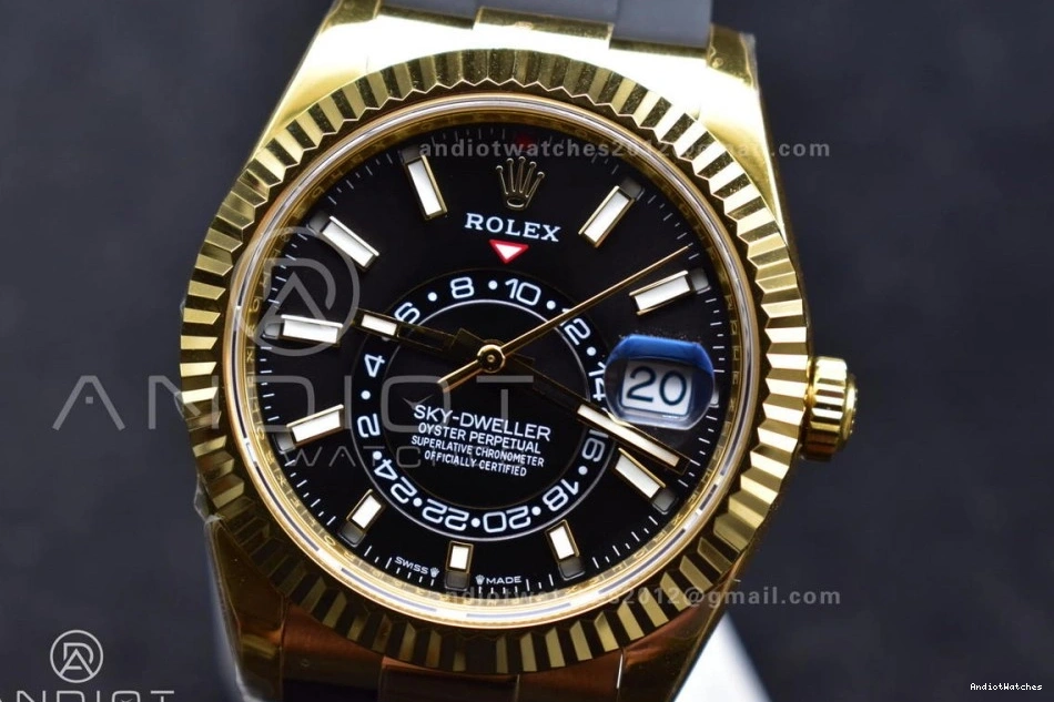 (Gain A23J Best Sky-Dweller ZF 336238 Weight) 1:1 Black Durable YG Edition Dial on 1098 Strap Oysterflex 0410